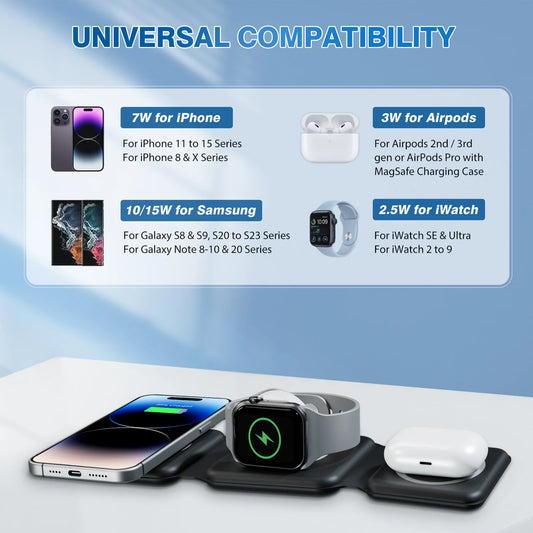 Magnetic Wireless Charger 3 In 1 Travel Charging Flexible Fast Charging Dock Station for Apple Devices for iPhone 16 15 14 13 12